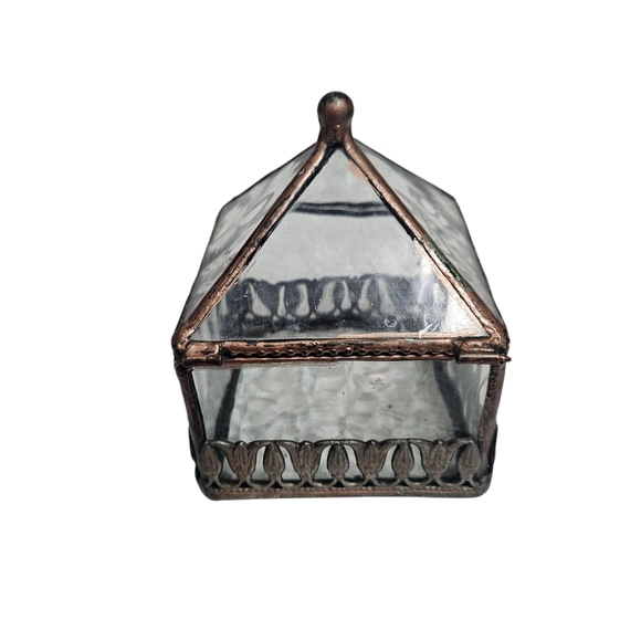 Vintage Glass and Bronze Decorative Glass Jewelry and Trinket Box - Picture 2 of 7